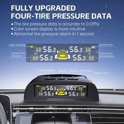 T22 Built-In Tire Pressure Monitor, External Universal Tire Detection Device for Cars, Wireless Solar-Powered Tire Pressure Monitor