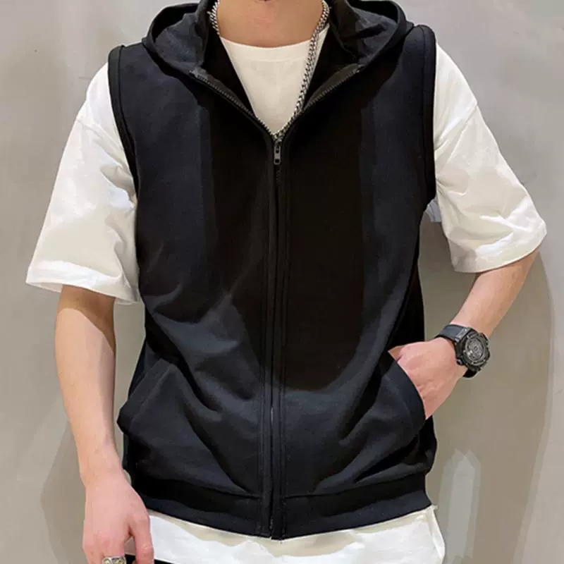 Весенне-летний спортивный жилет без рукавов большого размера с капюшоном, мужская модная тонкая толстовка с капюшоном, тонкий жилет для фитнеса, кардиган, куртка