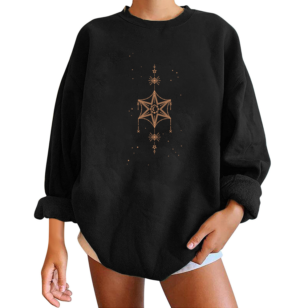 Pull à col rond en polaire avec pendentif étoile, haut chaud décontracté_voghion.com