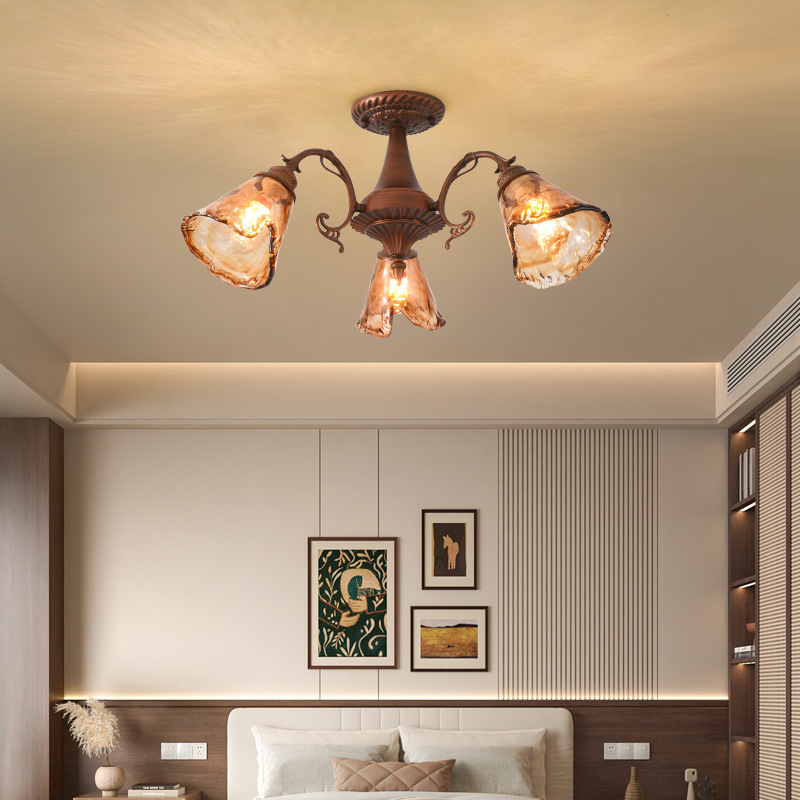 lámparas de techo estadounidenses dormitorio idílico diseño de lámparas de techo de vidrio de luces de luces de alto nivel rústicas Lad colgante creativa