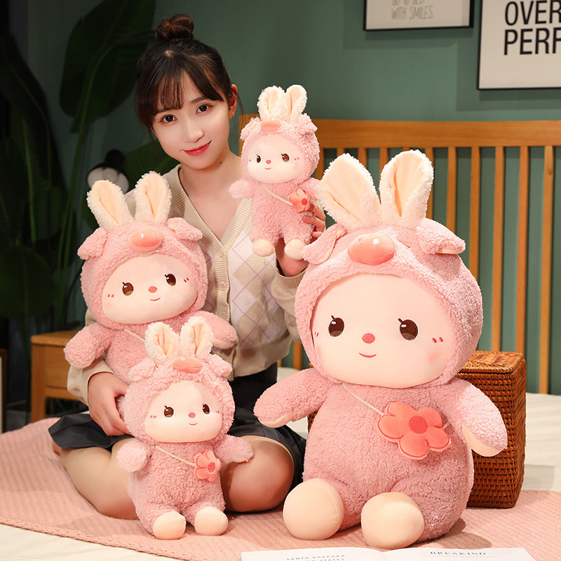 Cute backpack transformed into internet famous little plush toy, girl doll, zodiac rabbit year mascot_voghion.com