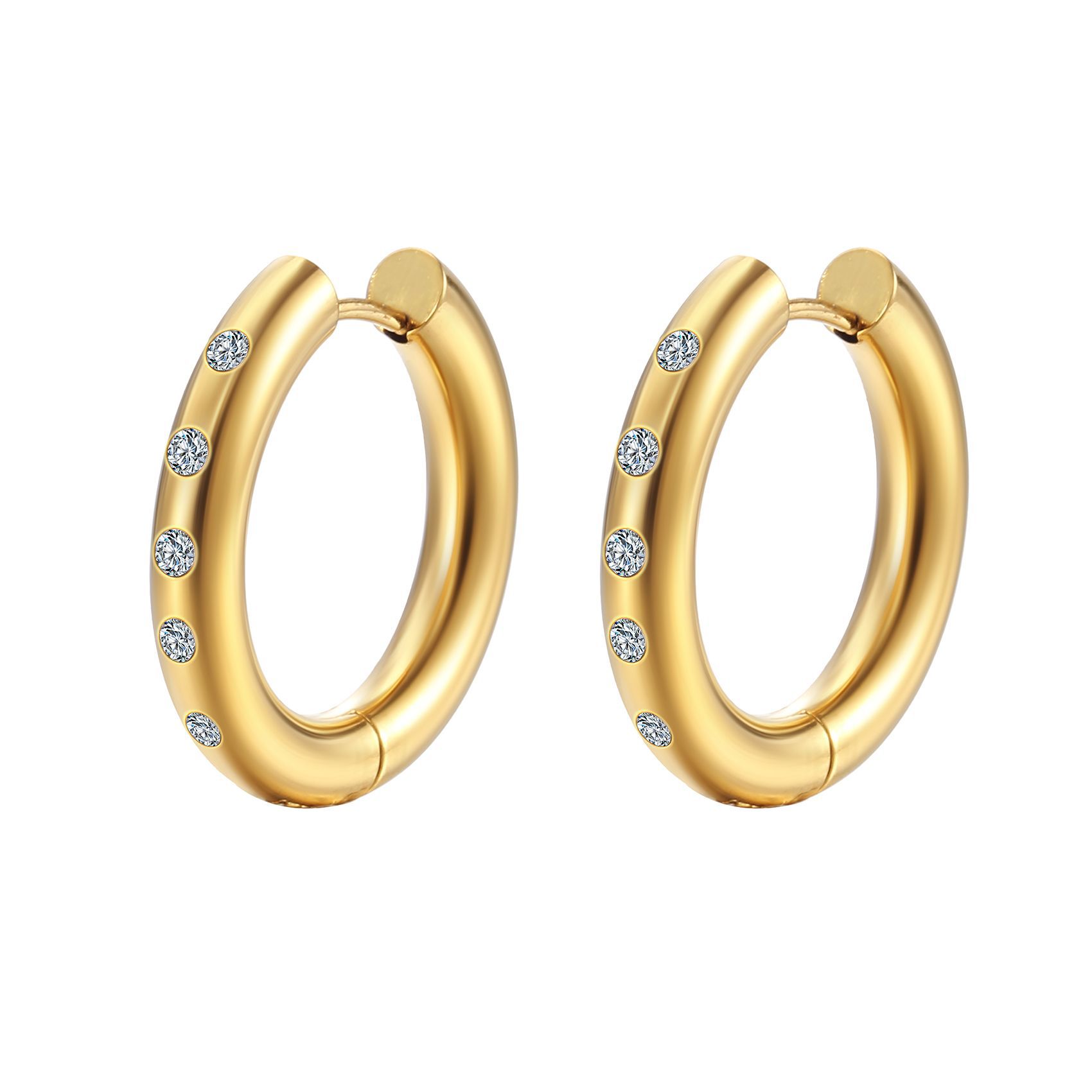 Daily Occasion 201 Stainless Steel Material 1 Pair Fashion Round Plating Inlay 201 Stainless Steel Rhinestones 18K Gold Plated Earrings