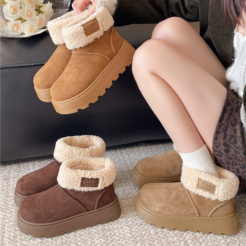 松糕厚底增高雪地靴女2025新款冬季加绒加厚保暖舒适毛毛短靴棉靴
