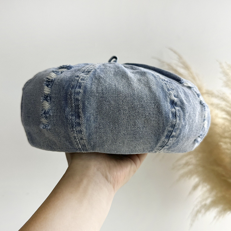 Retro coreano hace viejos agujeros vaqueros boina de mujer cabeza grande cara pequeña gorra gorra pintora gorra universal