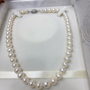 Freshwater Pearl 9-10mm White Necklace Mom Chain Strong Light Slightly Flawed 925 Silver Buckle Jewelry Accessories