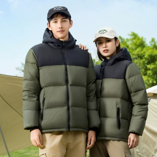 羽绒服男士冬季新款潮流拼色连帽保暖外套男女同款时尚百搭上衣