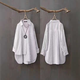 2025日韩欧美女士休闲外出宽松防晒不规则条纹衬衫