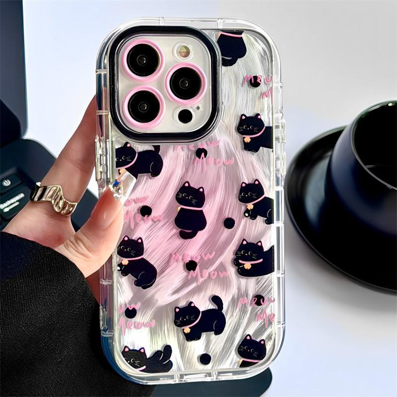 Funda para teléfono móvil iPhone 17 Air, 16 Pro, Huawei, diseño de niña linda, 15, con estampado de plumas, lunares y gato.