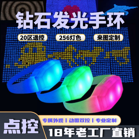 Pulsera LED personalizada con control de puntos para festivales de música, cinta de pulsera LED para apoyo en conciertos, luz azul de animación con control remoto de 15 colores.