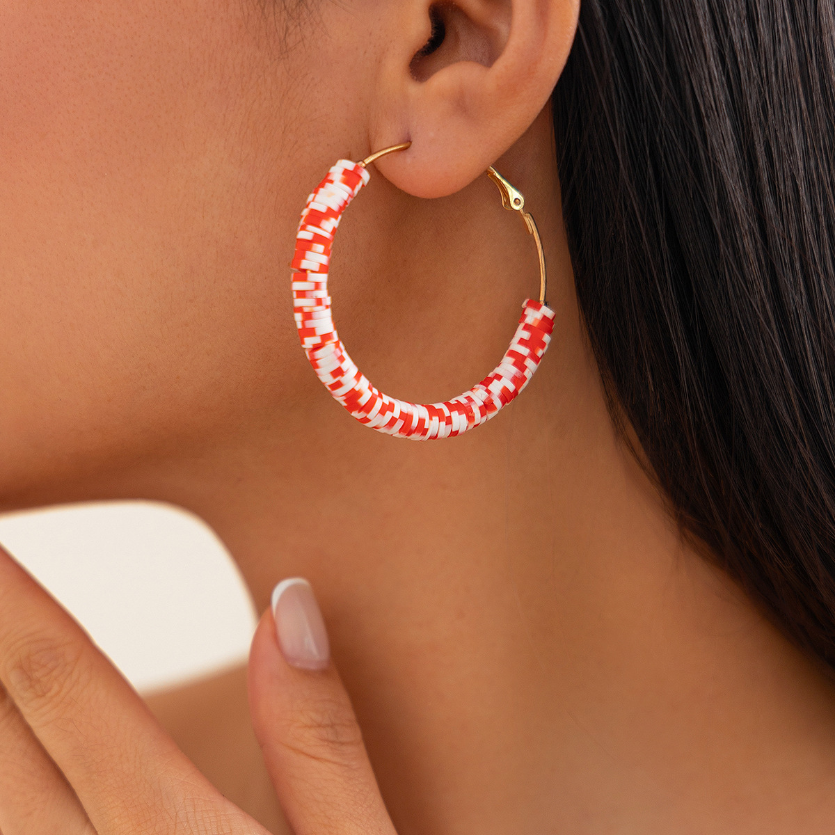 Colorful Soft Ceramic Set With Personalized Hand Drawn Geometric Earrings For Women_voghion.com