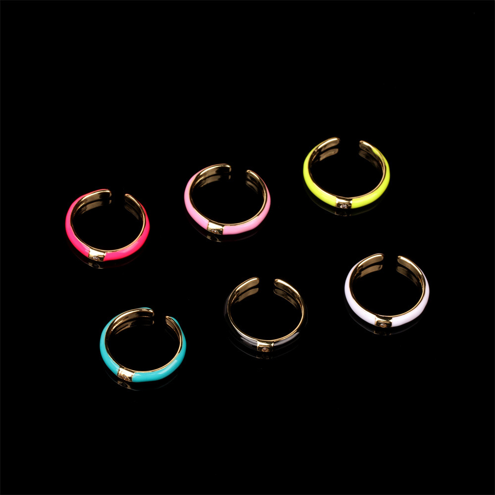 Wholesale Simple Solid Color Geometric Zircon Copper Ring Nihaojewelry display picture 10
