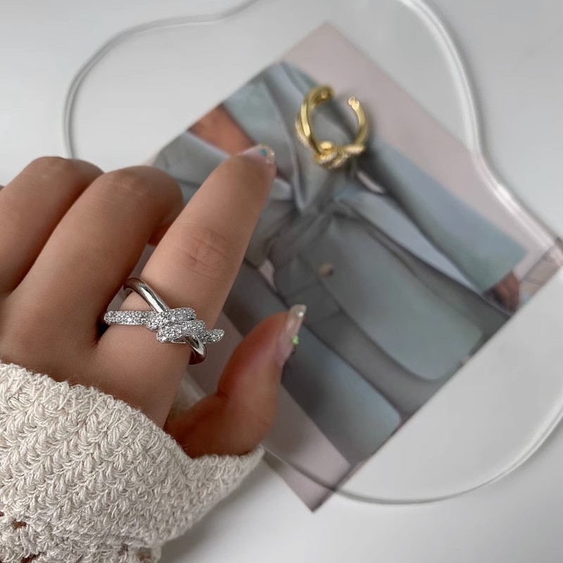 French Retro Diamond Studded Ring For Women Light Luxury Open Ring_voghion.com