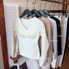 羊绒保暖套装女带胸垫显大发热贴片打底外穿修身内搭秋衣秋裤女士