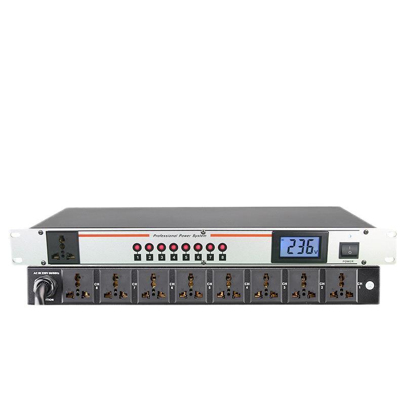 (2개) 8 방향 전력 시퀀서 단계 오디오 장비 스위칭 전원 필터 보호 관리자