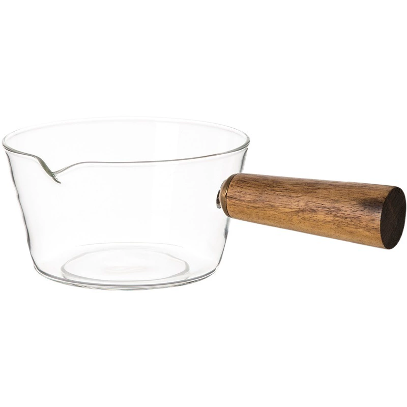 Стеклянная кастрюля для лапши быстрого приготовления, суповарка с деревянной ручкой, стеклянная кастрюля из высококачественного боросиликатного стекла для молока, кастрюля для подогрева детского питания