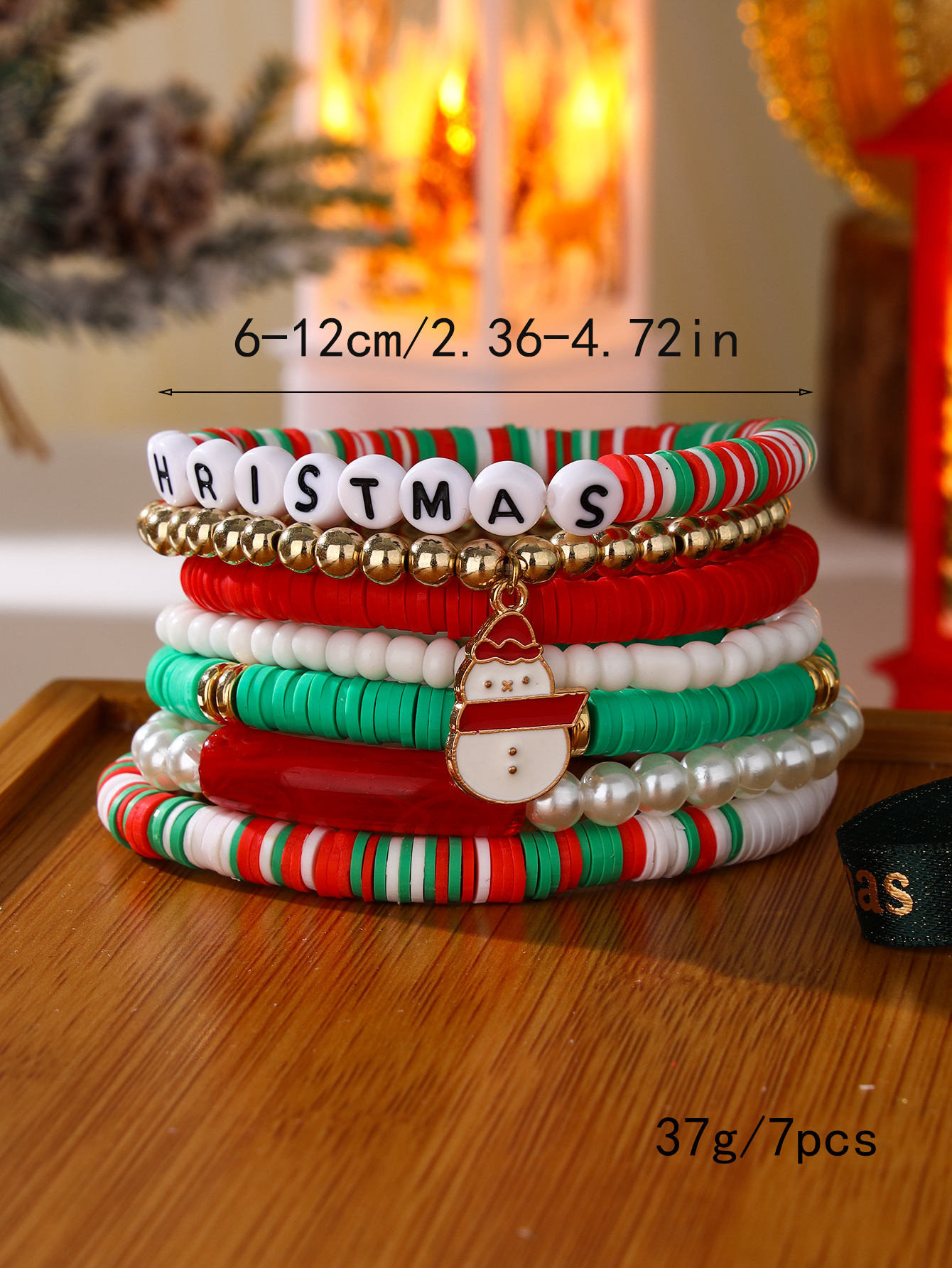 Christmas Festival Sweet Letter Snowman Soft Clay Beaded Bracelets Christmas Wholesale