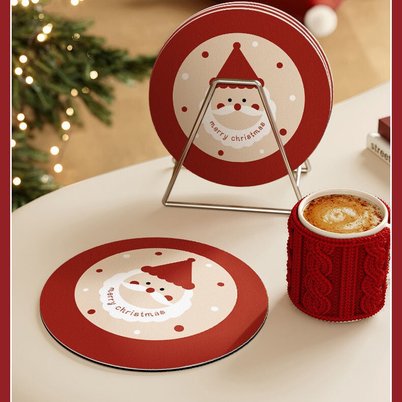 クリスマス風のコースターのパーマ防止の断熱テーブルのマットの食器のテーブルのマットの水たまりのマットの軽い贅沢な円形の珪藻泥の吸水のマット|undefined