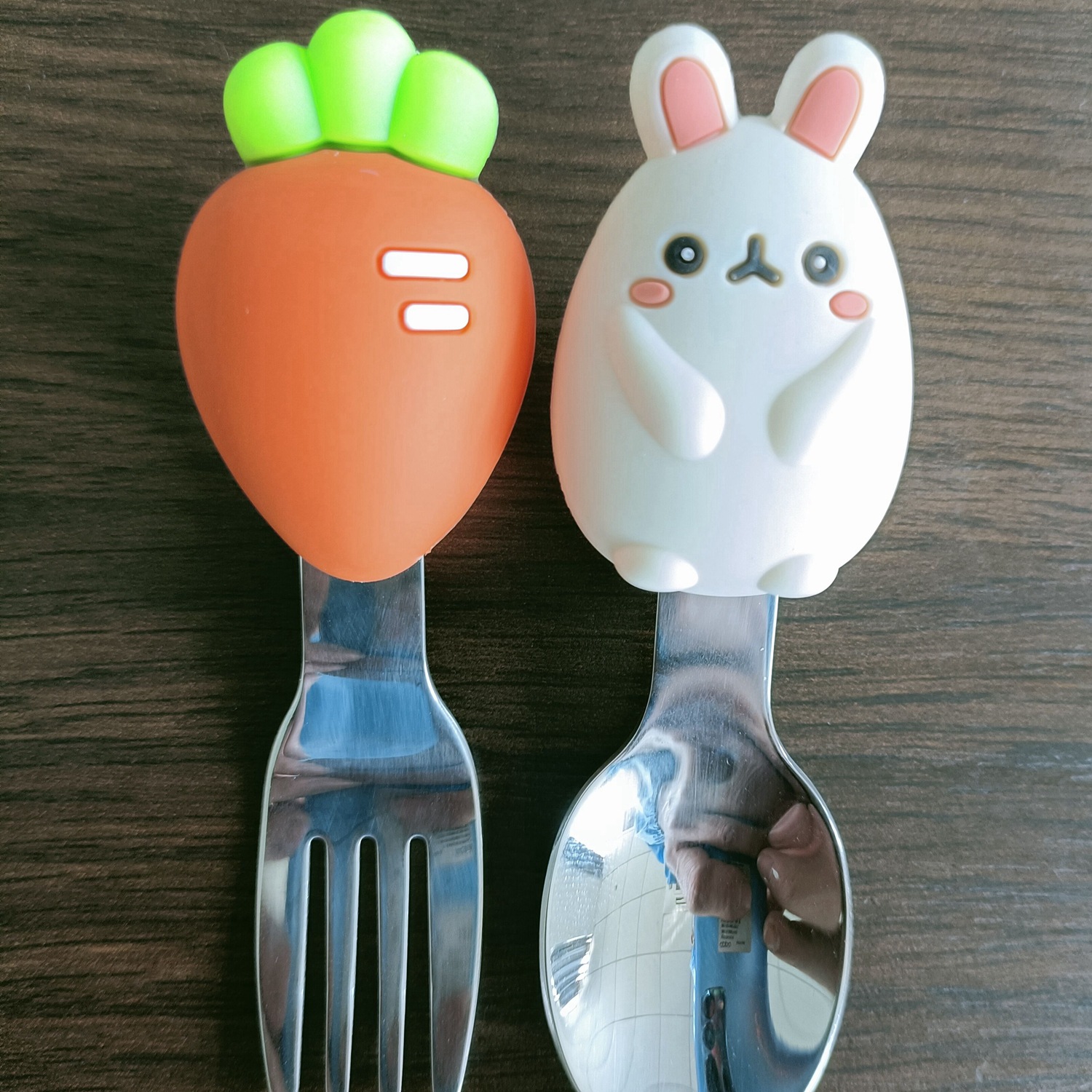 Spoon high-value rabbit radish silicone fork spoon stainless steel spoon baby training baby complementary food tableware