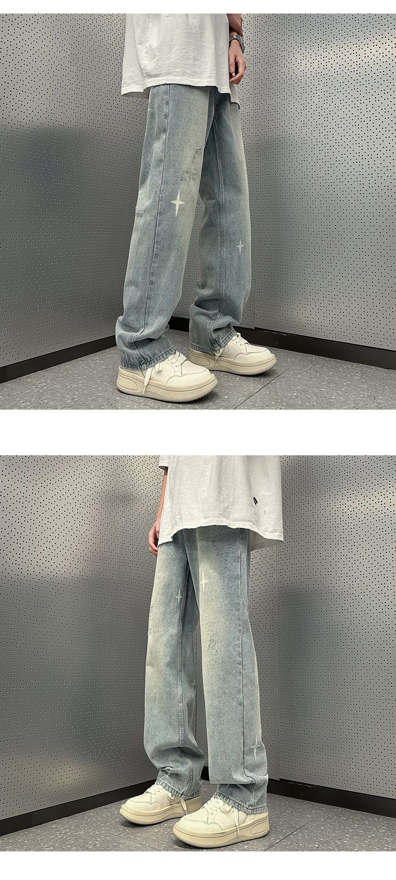Men's Washed Retro Denim Jeans Straight Leg Loose Fit High Street Style Slimming Long Pants Trendy Casual Wear_mkmklike.com