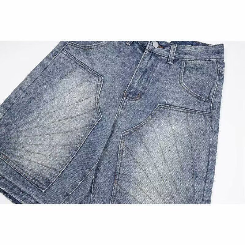 Men's Clothing Unisex Summer Retro Washed Denim Shorts Straight Leg Five Point Distressed Loose Fit Trendy Men's Clothing_mkmklike.com