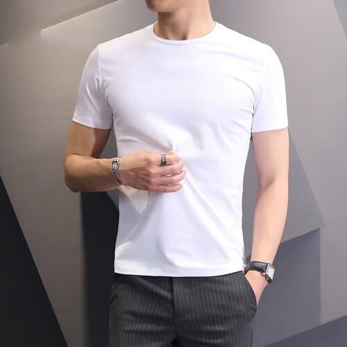Men's Short Sleeve T-Shirt 2024 New Slim Fit Underwear Pure White T-Shirt Versatile Half Sleeve Underwear 