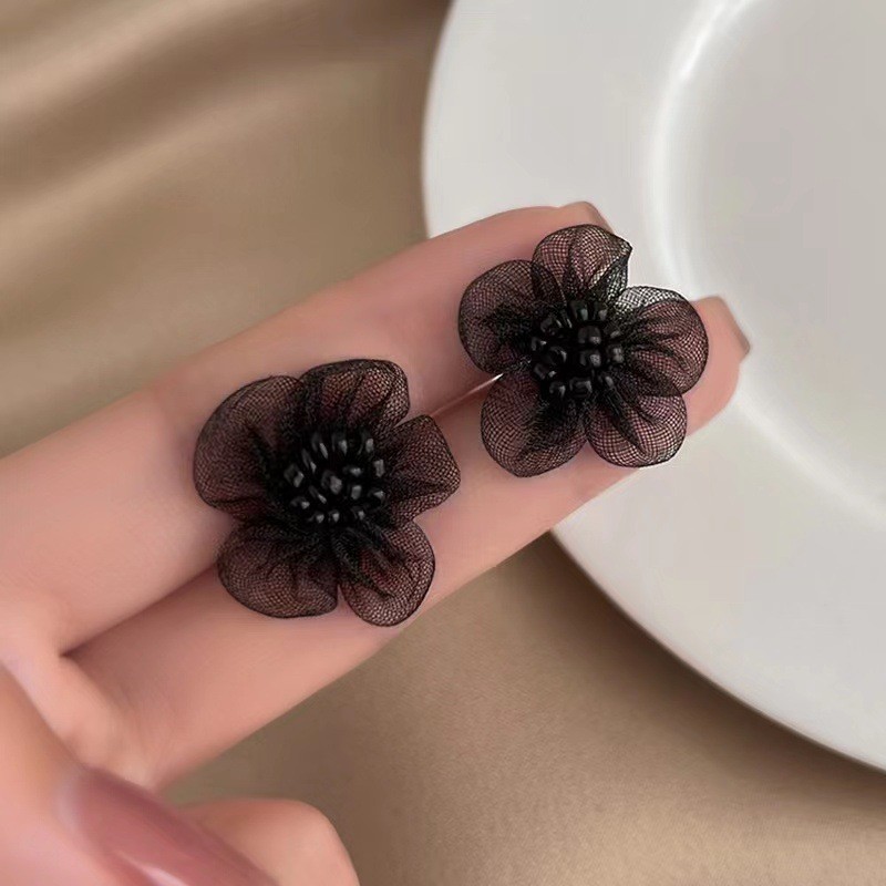 Earrings Korean Style High-End Sweet Pearl Flower Earrings Simple Forest Petal Earrings Niche Lace Earrings