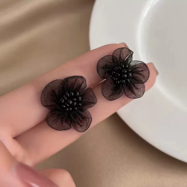Earrings Korean Style High-End Sweet Pearl Flower Earrings Simple Forest Petal Earrings Niche Lace Earrings