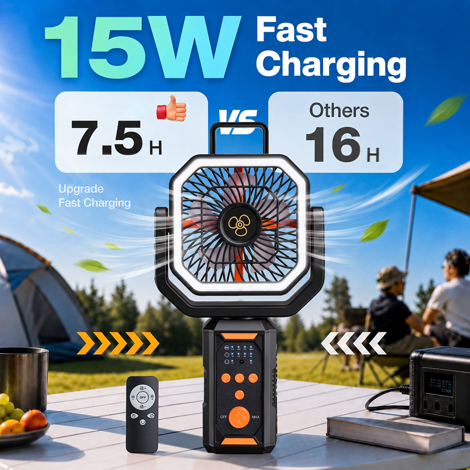 Ventilador de Camping con Vaporizador USB Recargable y Oscilante para Exteriores