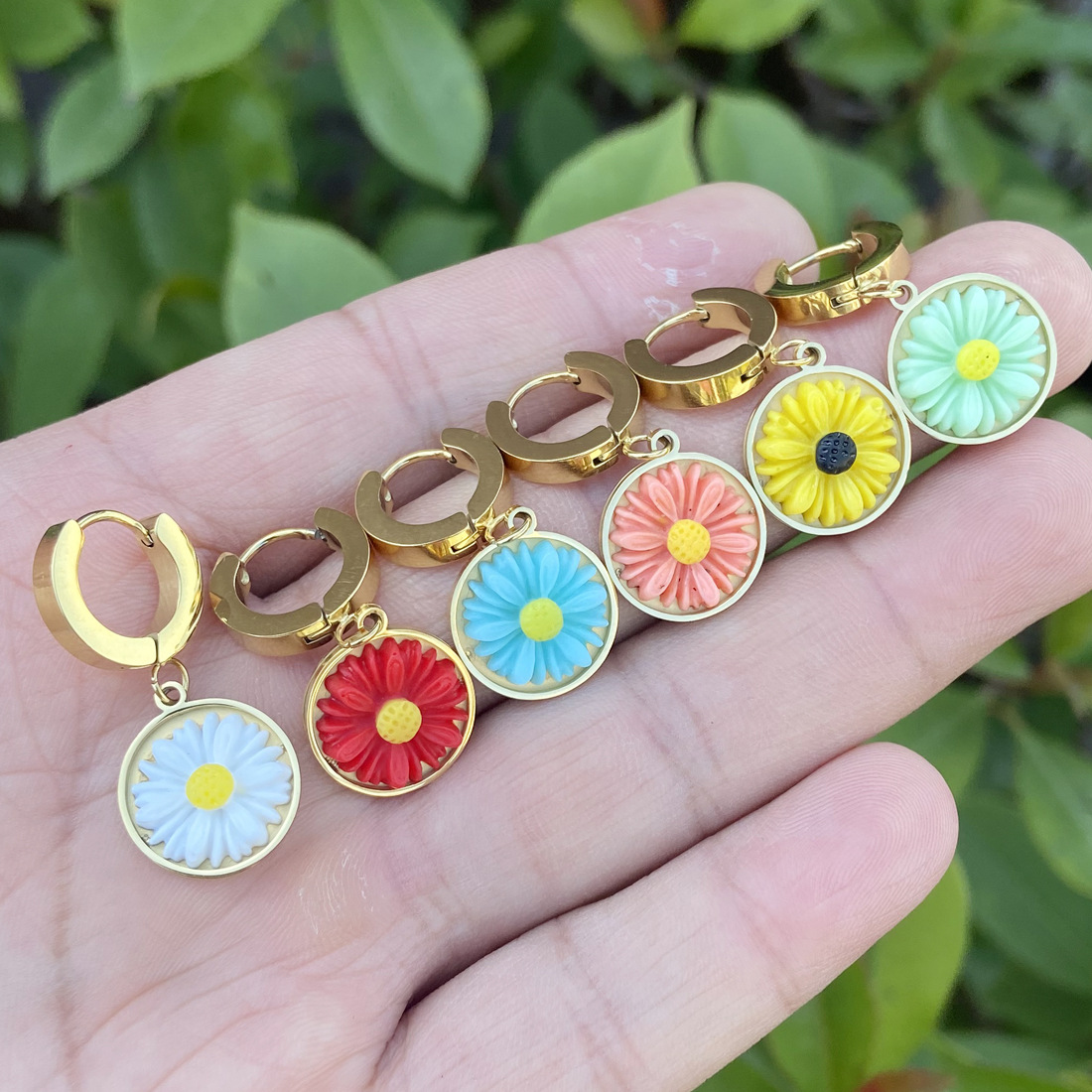 Fashion Daisy Stainless Steel Resin Plating Drop Earrings 1 Pair