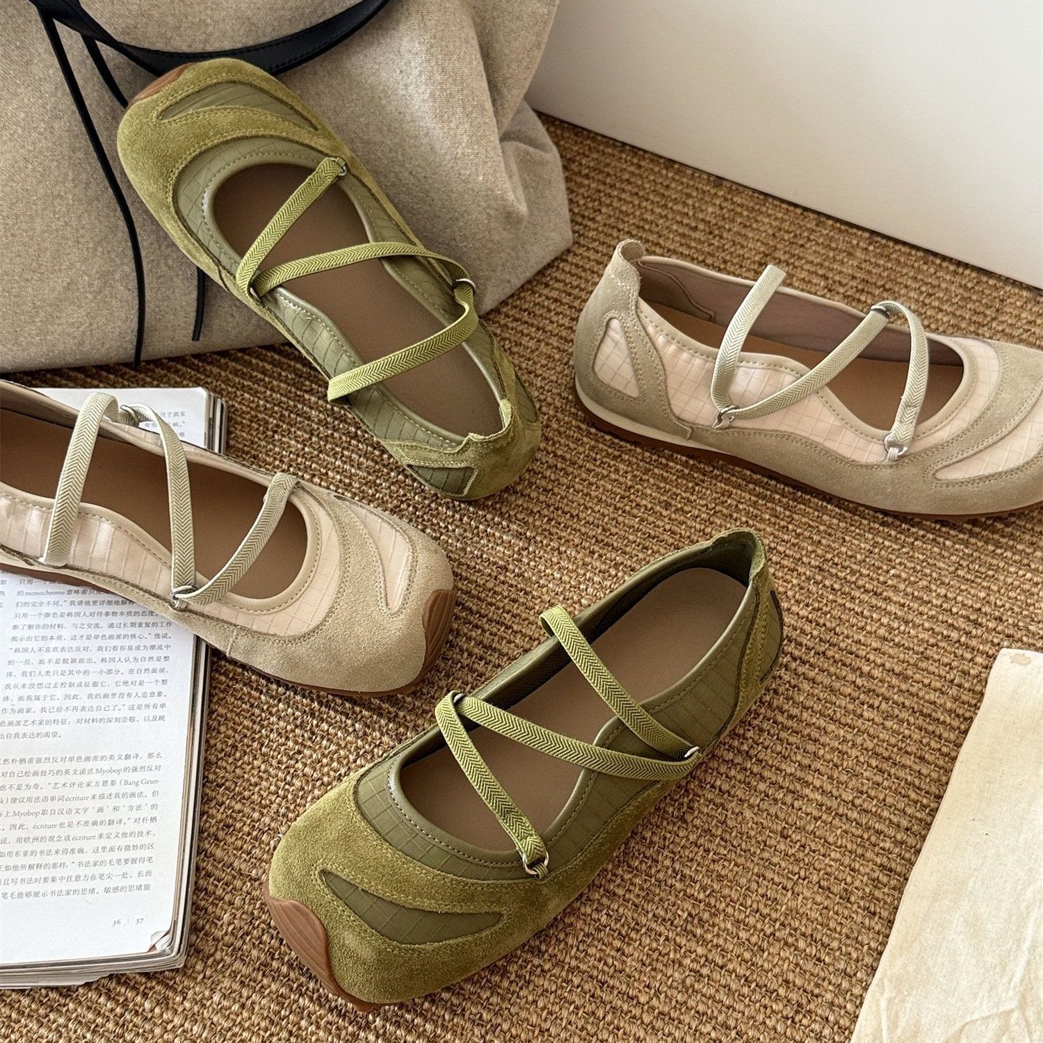 Stacked-Layered Mary Jane Shoes for Women, Flat Slip-On Suede Loafers, Spring and Summer Soft-Soled Ballet Shoes, Casual Flats