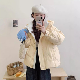 Women's Short down Jacket 2025 New Style Color-Blocking Petite Thickened White Duck down Hooded Trendy Puffer Coat