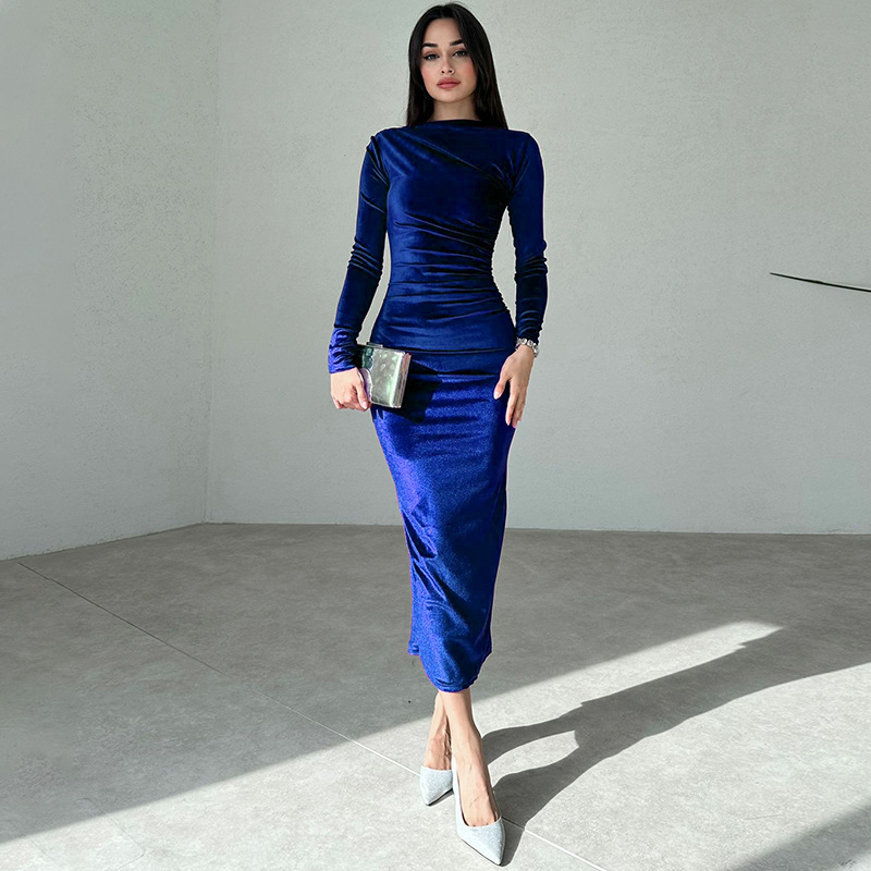 462g Weight Midi Dress Dress Length Type Long Sleeve Sleeve Length Velvet Dress Dresses Type Spandex, Polyester Fabric Type Mid Waist Waist Line Banquet, Evening Party Occasion Round Neck Neckline Slim Fit Type Solid Color Pattern Spring Season Women's Gender Elegant Style Wholesale Women's Elegant Solid Color Banquet Evening Party Round Neck Long Sleeve Velvet Dress 8
