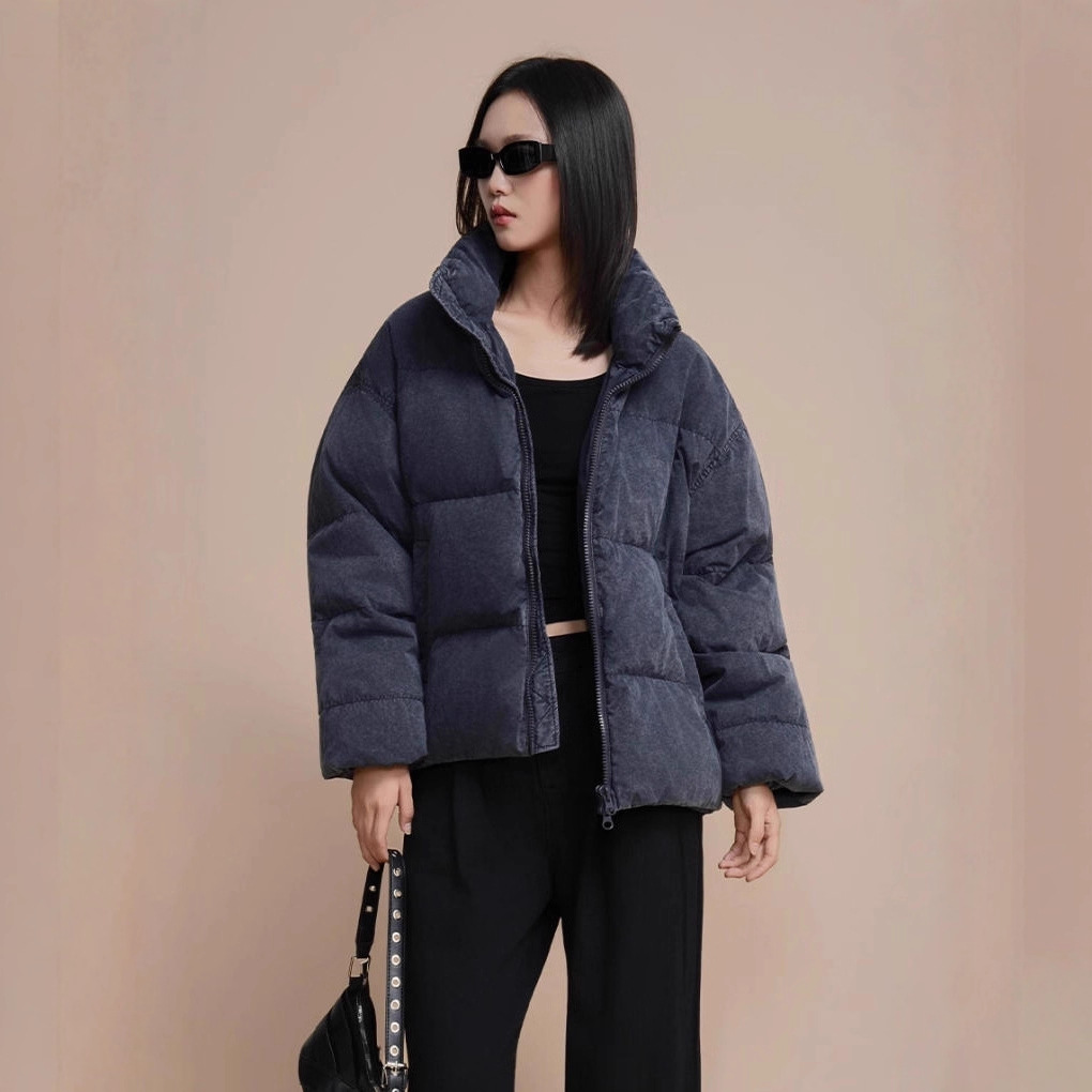 Customizable American Retro Style Two-Way Reversible down Jacket for Women, Winter Thickened Warm White Duck down