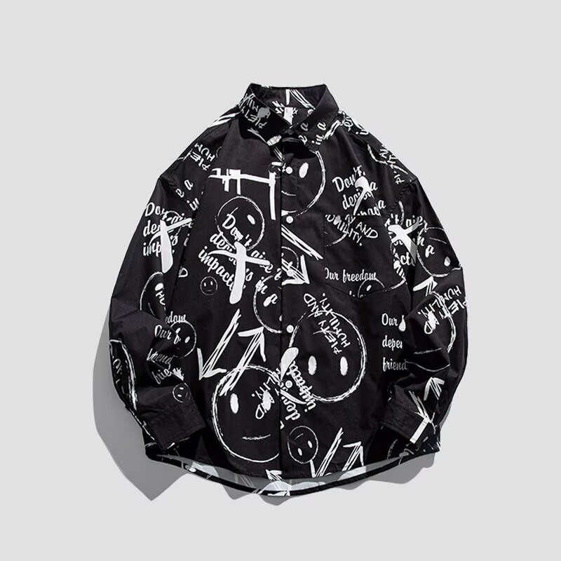 Spring and Autumn Long-Sleeve Printed Shirts for Middle-Aged Men, Loose Fit, Non-Iron, with Real Pockets Spring and Autumn Long-Sleeve Printed Shirts for Middle-Aged Men, Loose Fit, Non-Iron, with Real Pockets