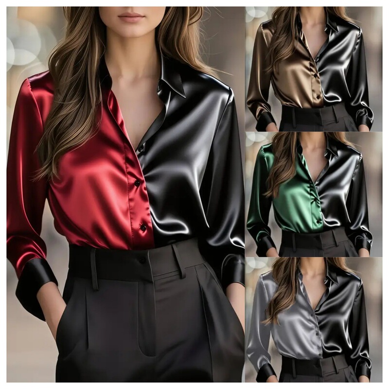 2025 Independent Station Wish Amazon New Style Elegant and Fashionable Double Color Lapel Button Shirt Women's Clothing 2025 Independent Station Wish Amazon New Style Elegant and Fashionable Double Color Lapel Button Shirt Women's Clothing