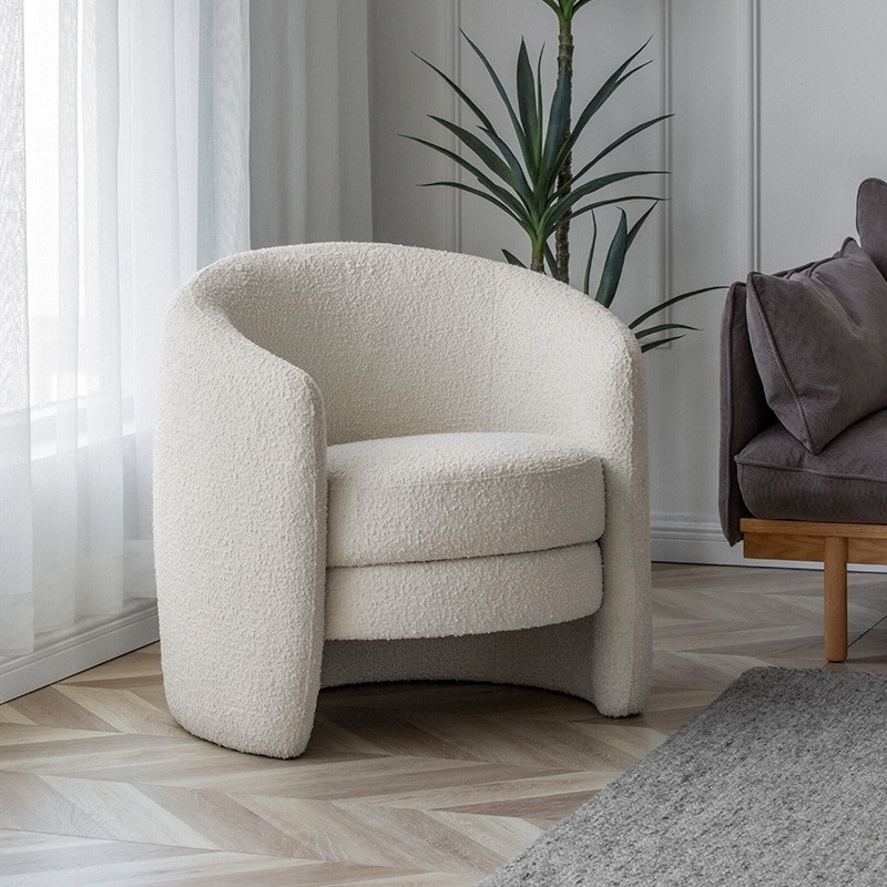 Nordic light-colored cashmere single lamb sofa chair, Italian minimalist beauty nail salon reception fabric leisure sofa chair