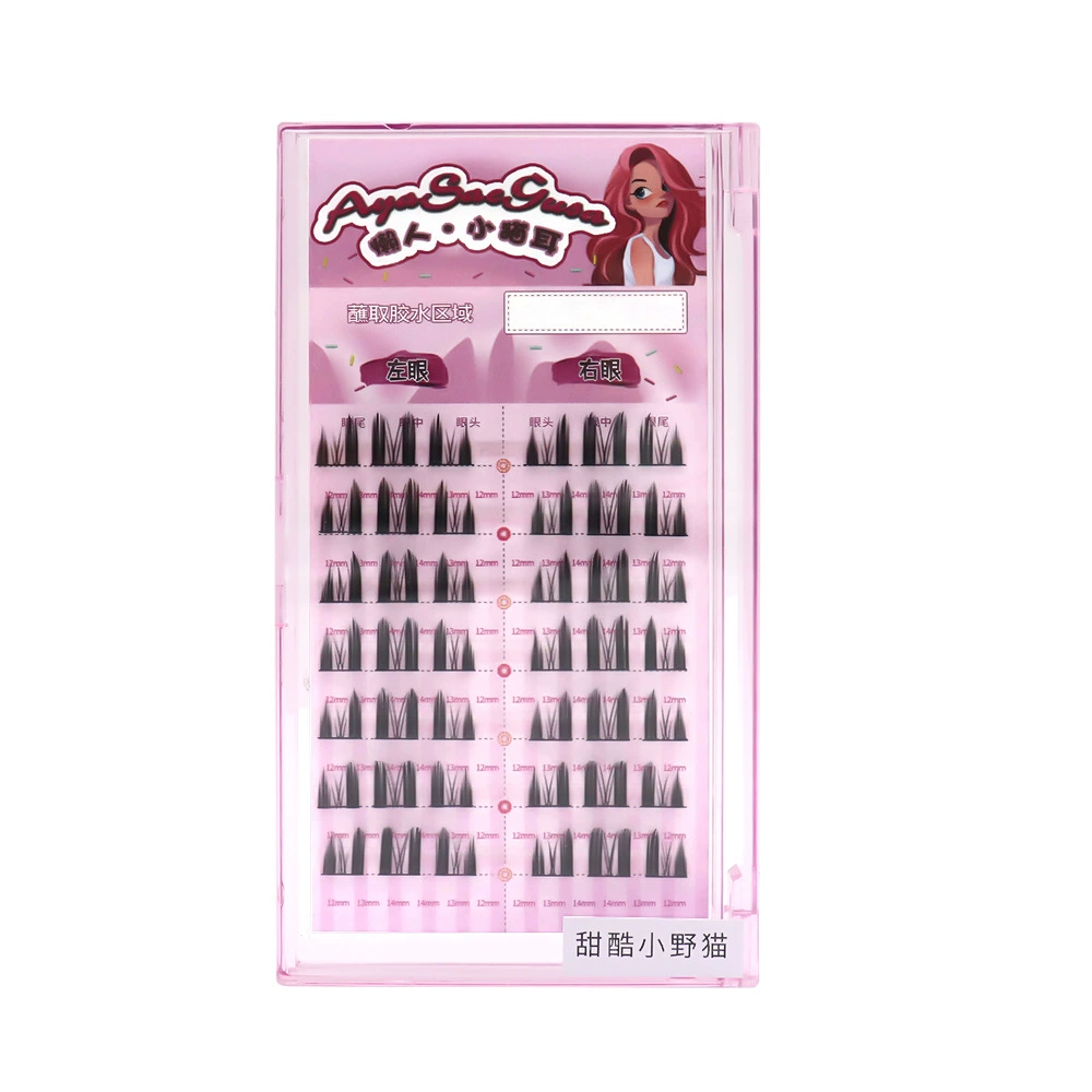 Cluster false eyelashes, double‑pointed wheat‑ear style, natural segmented pre‑made clusters