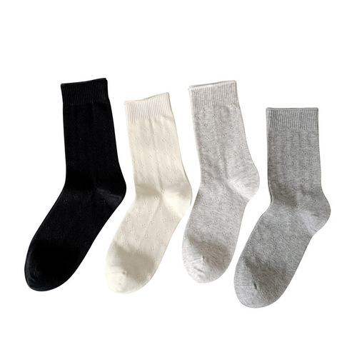 Japanese Pure Color Spring and Summer Thin Hollowed Out Cylindrical Cotton Socks Sweat Absorption Breathable Fashionable Versatile Women's Mesh Pile Long Socks 
