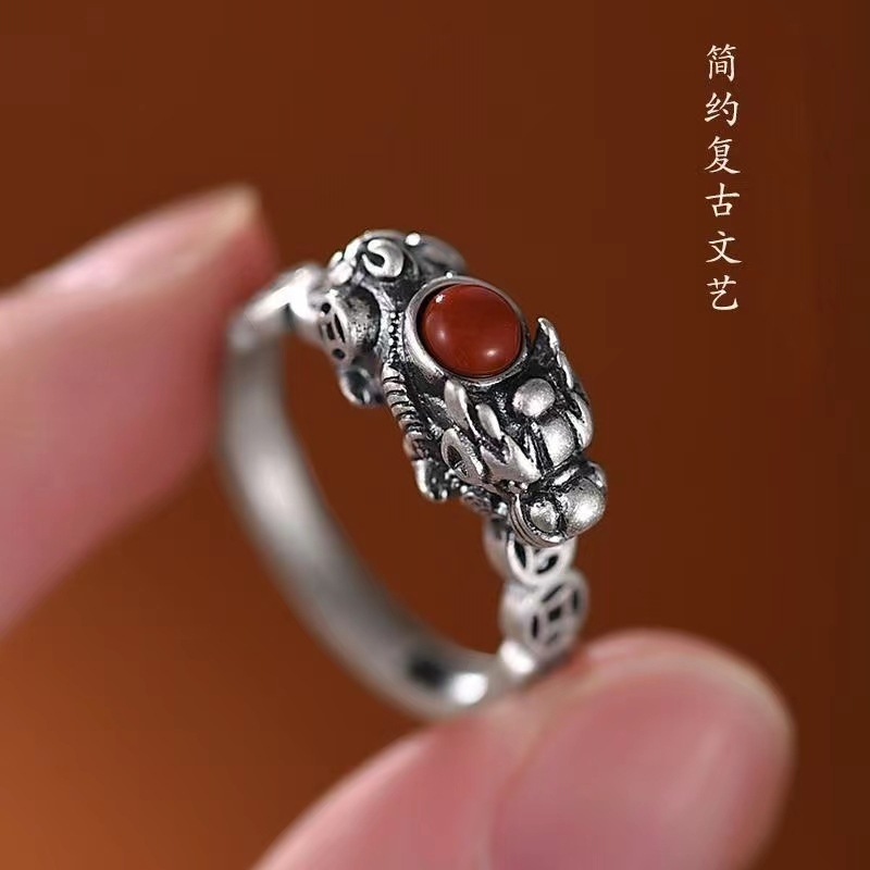 xiaohongshu thai silver pixiu ring men‘s and women‘s retro ethnic style special-interest design ring adjustable