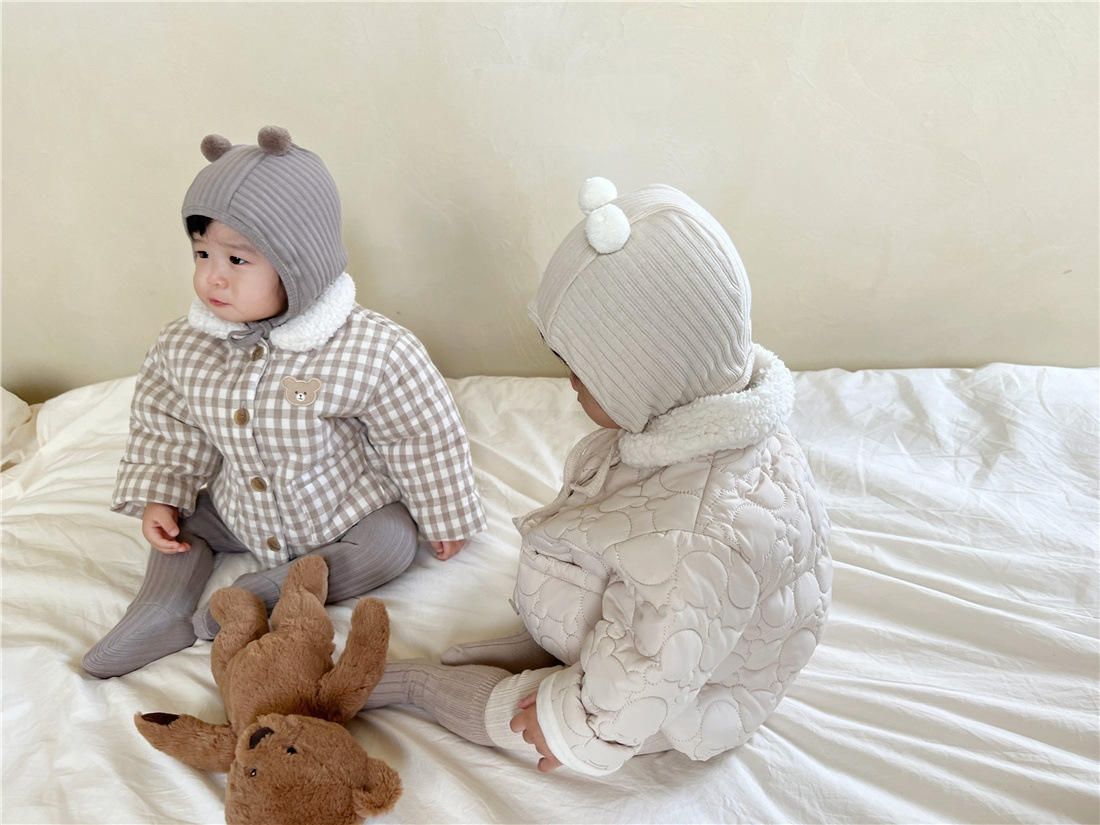 INS estilo coreano bebé lindo forro polar acolchado cálido Abrigo acolchado de algodón para hombres y mujeres bebé invierno Mickey chaqueta acolchada de algodón a cuadros