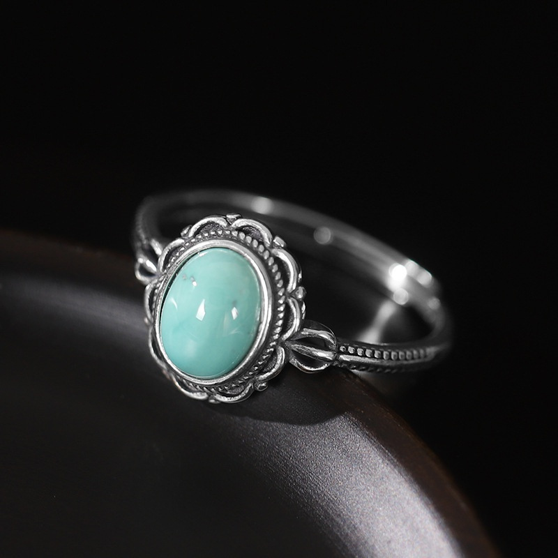 Neues grenzüberschreitendes Produkt: Ring aus europäischer und amerikanischer Legierung mit künstlichem Türkis, geometrischer Öffnung und verstellbarer Größe_voghion.com