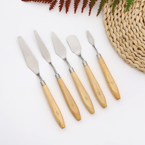 Cross-border art small triangle stainless steel wooden multi-functional suction card color shovel student painting pigment oil painting scraper