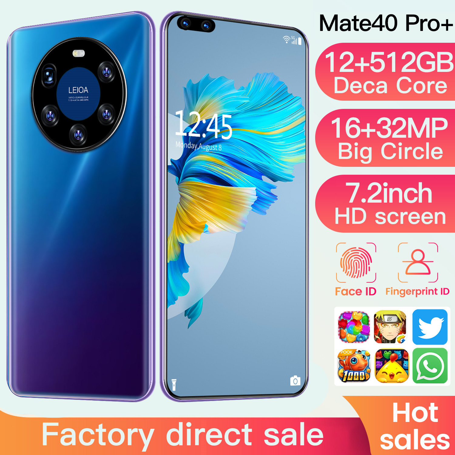 Mate40 pro+跨境7.2寸智能手机批发 2G+16G安卓一体wish虾皮OEM|ms