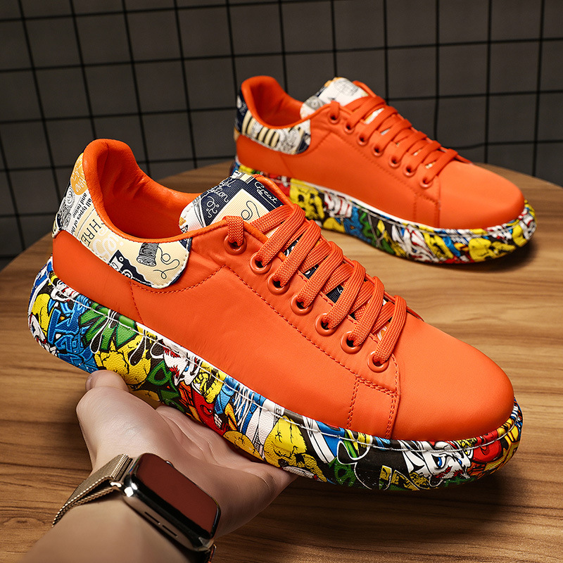 Zapatos de moda para hombres de graffiti, zapatos de skate de pareja de moda transpirables, zapatos casuales de altura para hombres, zapatos blancos pequeños