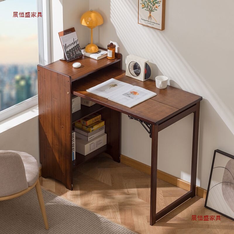Folding Desk with Integrated Simple Bookshelf for Small Apartments, Living Room, Study, Office, Computer Desk, Study Bookshelf, Corner Table