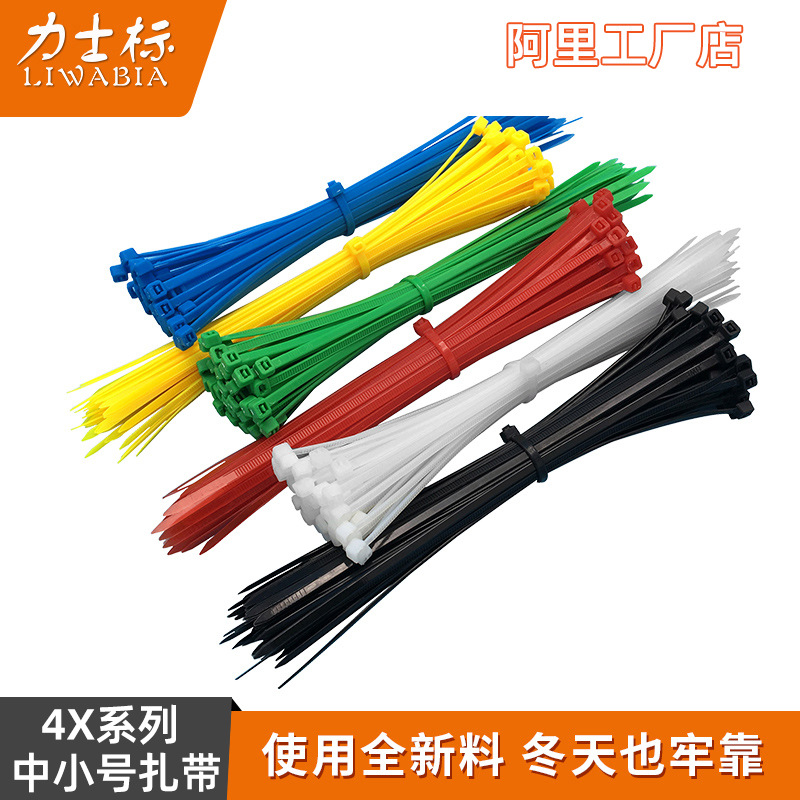 4*彩色蓝红绿黄固定捆绑扎线带 自锁式塑料卡扣束线带 尼龙扎带