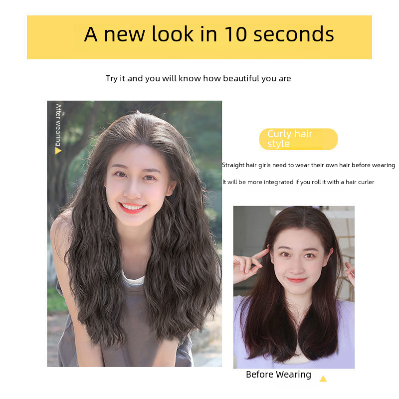 Pruik dames lang haar eendelige waterrimpel pruik onzichtbare naadloze haarverlenging driedelig lang krullend haar grote golf_voghion.com