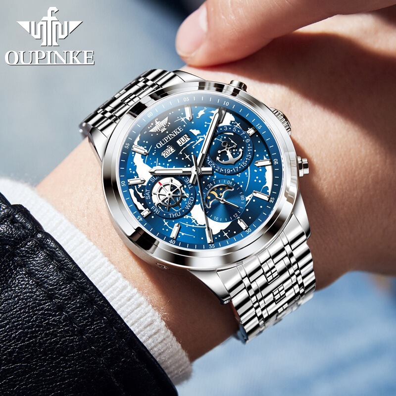 Oupinke Business Multifunctional Mechanical Watch for Men, Light Luxury Starry Sky Fashion Men's Watch