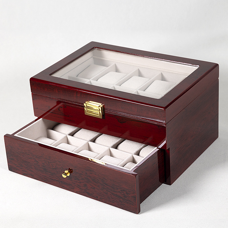 En stock pintura roja reloj caja de almacenamiento a prueba de polvo con claraboyas reloj pulsera caja de exhibición caja de colección