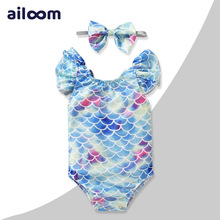 亞馬遜爆款女童泳衣 外貿熱銷嬰兒魚鱗連體游泳衣童裝Swimwear